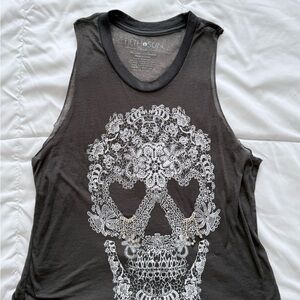 Fifth Sun Black Lace Skull Women's Muscle Tee